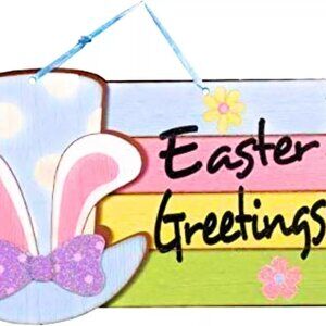 Greenbrier INC Easter Greetings Plaque Sign Wall Decoration Holiday Decor
